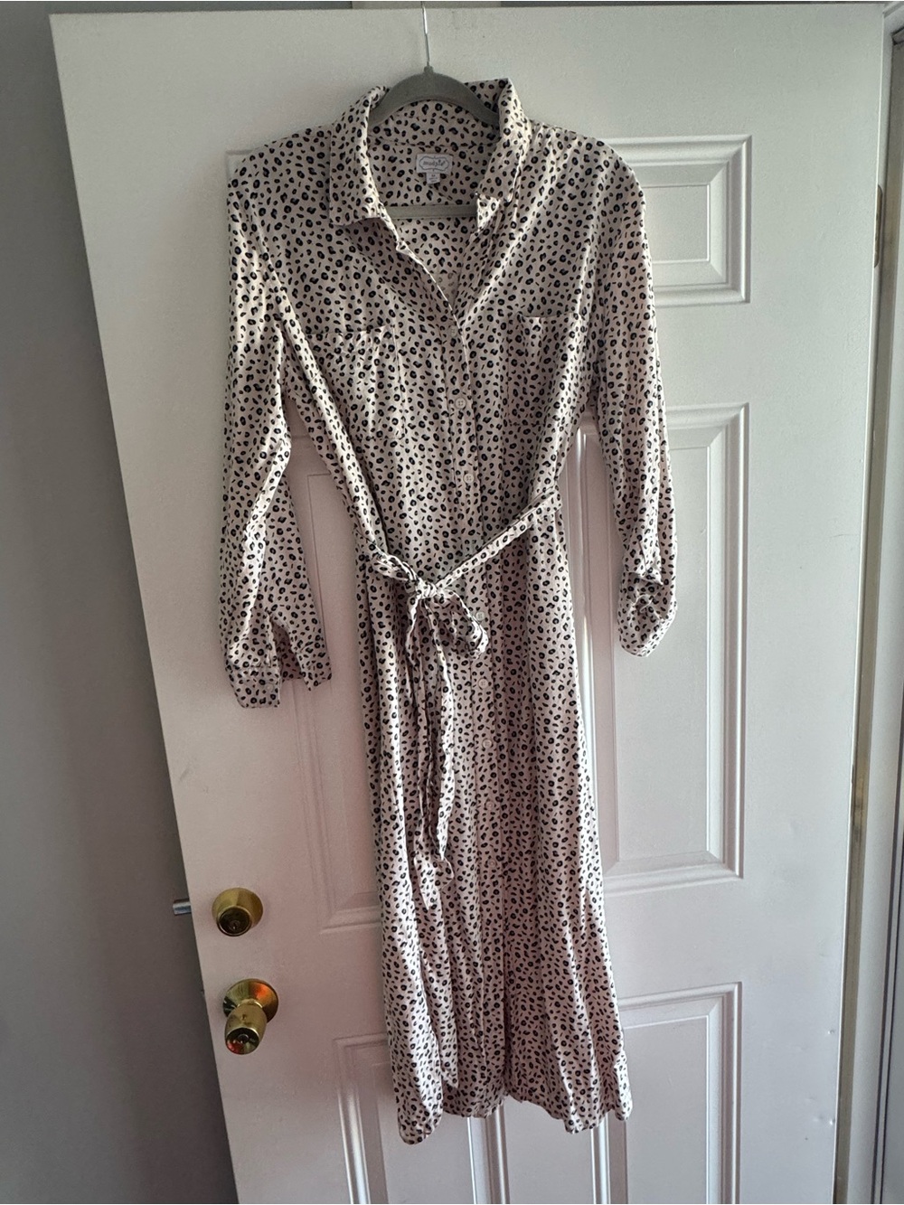 Mud Pie Blush Pink and Black Leopard Midi Shirt Dress - Picture 2 of 7